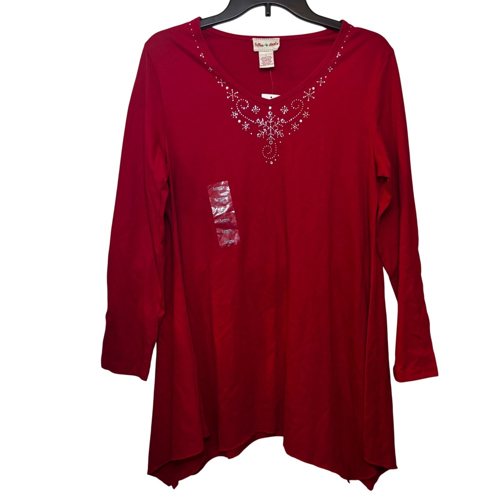 Toffee Apple Women's Snowflake Tunic Large NWT Long Sleeve Red Flare Rhinestones - Picture 1 of 3